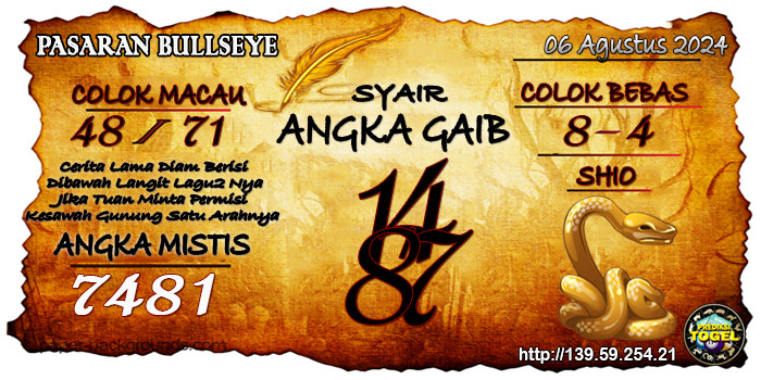 Prediksi Togel Bullseye Selasa 06 Agustus 2024