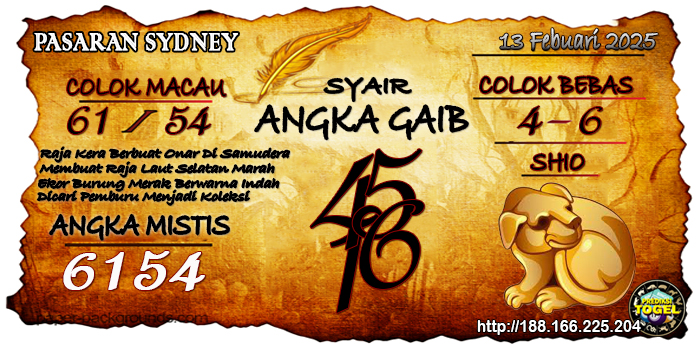 Prediksi Togel Sydney Kamis 13 Februari 2025