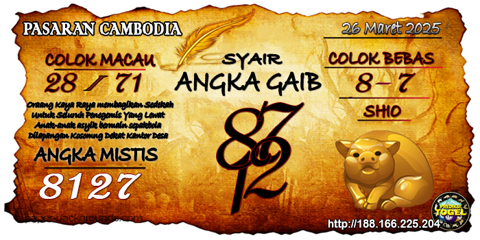 Prediksi Togel Cambodia Rabu 26 Maret 2025