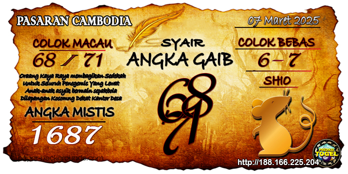 Prediksi Togel Cambodia Jumat 07 Maret 2025