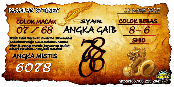 Prediksi Togel Sydney Jumat 14 Maret 2025