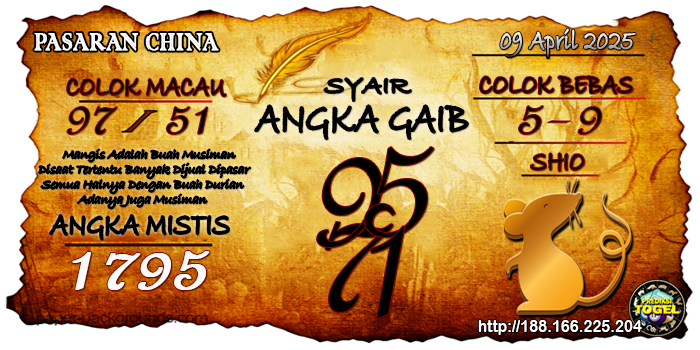 Prediksi Togel China Rabu 9 April 2025
