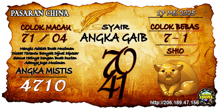 Prediksi Togel China Sabtu 17 Mei 2025