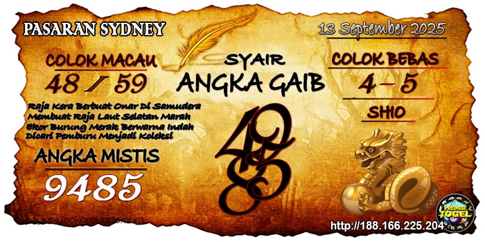 Prediksi Togel Sydney Sabtu 13 September 2025